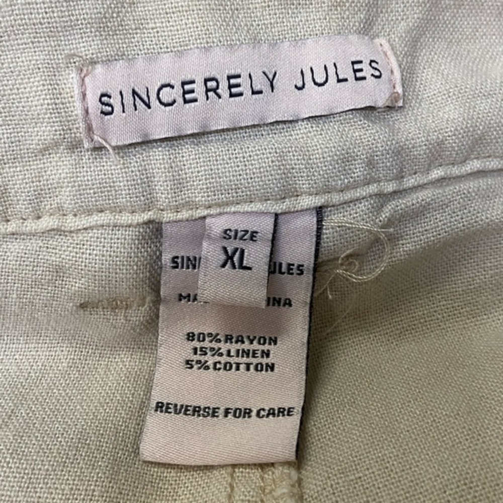 Sincerely Jules Khaki Linen Blend Pull-On Convertible Length Pants - Picture 6 of 6